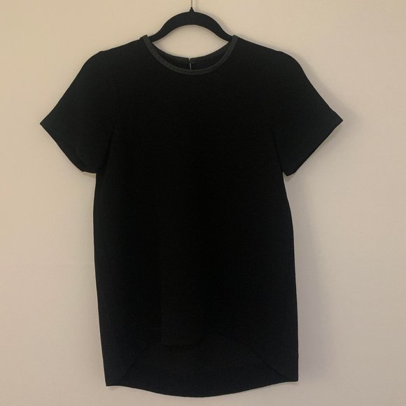 Madewell Hi-Lo Black Top w/ Faux Leather Collar - Picture 3 of 5